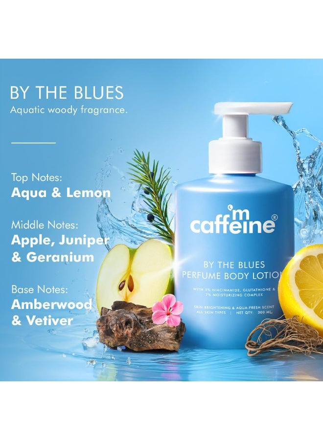 mCaffeine By The Blues Perfume Body Lotion 300ml | 5% Niacinamide & Glutathione for Brightening & Detan | Aquatic-Woody Fragrance | 72H Moisturization| Daily Use Winter Cream Bodylotion for Men & Women | Dry Skin - Image 2